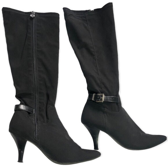 Ettiene Aigner Black Zip Up Tall Pointy Stretch Boots - Picture 1 of 10